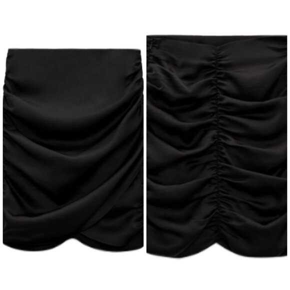 ZARA DRAPED SATIN EFFECT SKIRT SS22 BLACK | 3244/851 - Picture 1 of 3